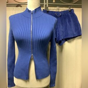 Wolford wool blend rib zip up mock neck top XSP